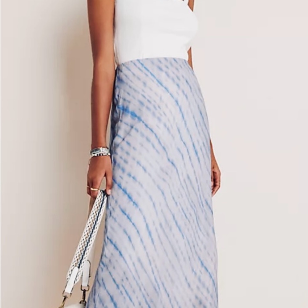 Anthropologie Maeve Sandra Blue Motif Elastic Waist Midi Skirt Small Petite NWT